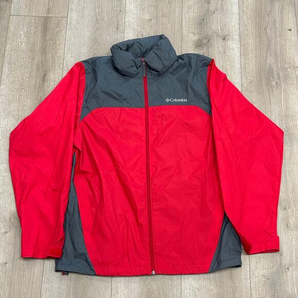 Columbia Glennaker Lake Rain Shell Jacket Red Gray Size Medium M B2 - Picture 1 of 8